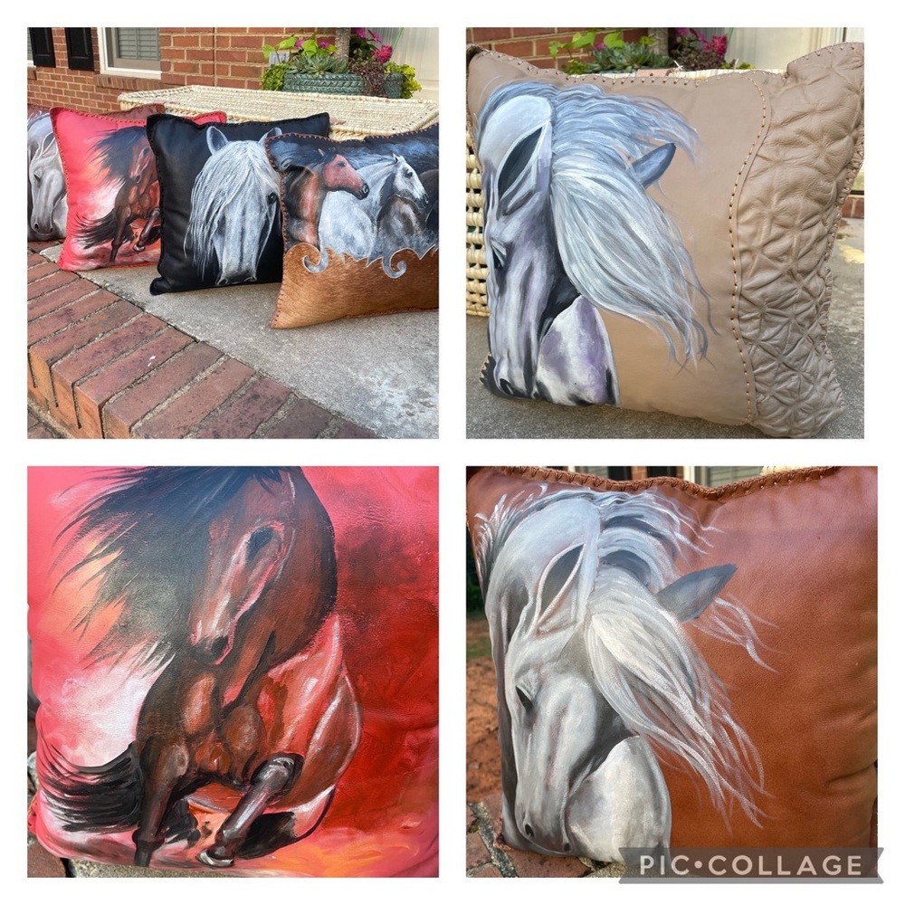 Artisan Leather Horse Painted Decor Pillows NEW!